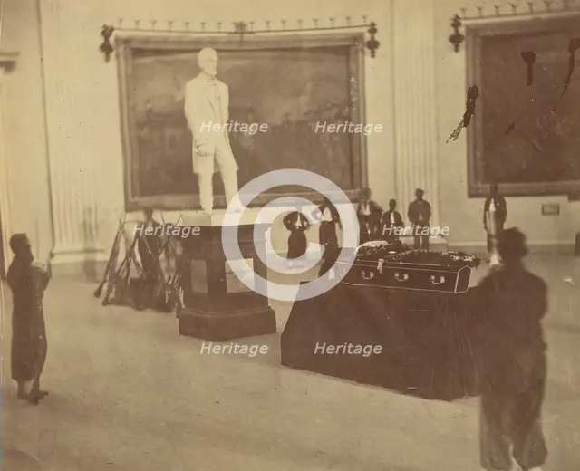 [Thaddeus Stevens Lying in State in the Rotunda of the Capitol at Washington], 1867. Creator: Alexander Gardner.