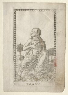 Thalia (comedy, pastoral poetry) (from the Tarocchi series D..., before 1467. Creator: Master of the E-Series Tarocchi (Italian, 15th century)