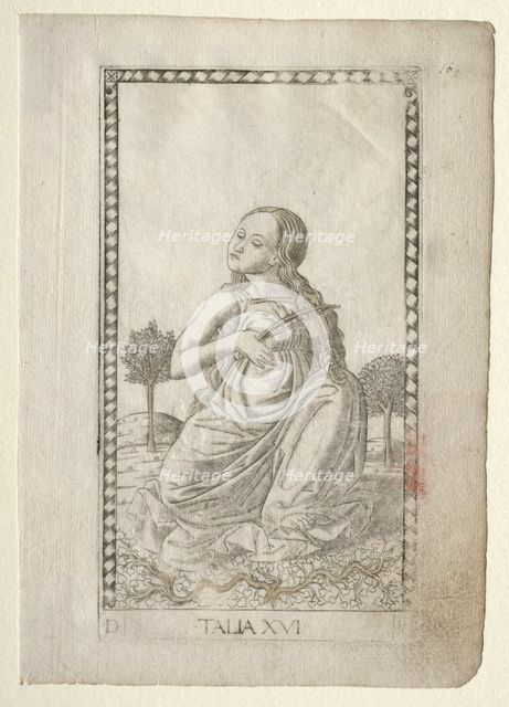 Thalia (comedy, pastoral poetry) (from the Tarocchi series D..., before 1467. Creator: Master of the E-Series Tarocchi (Italian, 15th century).