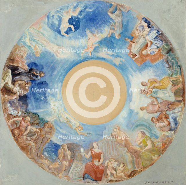 Thalia's mirror, overall sketch for the ceiling painting of the National Theatre, 1932. Creator: Yrjö Aleksander Ollila.