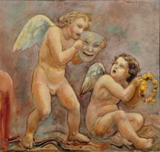 Thalia's mirror, sketch of the National Theater ceiling painting, detail, 1932. Creator: Yrjö Aleksander Ollila