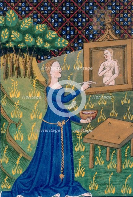 Thamar (Timarete) painting her picture of Diana, c1400-c1425. Creator: Unknown.