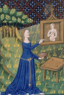Thamar (Timarete) painting her picture of Diana, c1400-c1425. Creator: Unknown