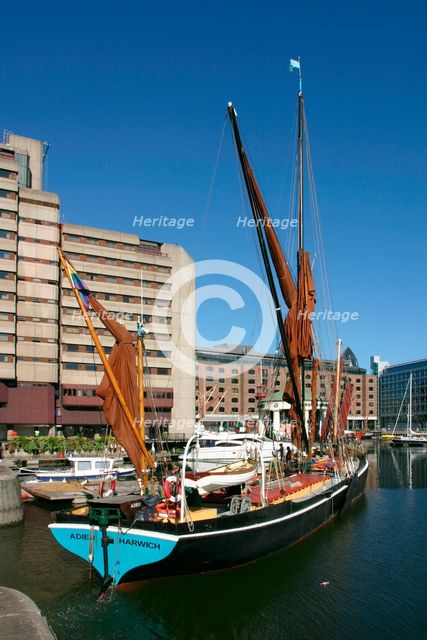 Thames barge in St Katherine's Dock, London. Creator: Peter Thompson.