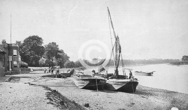 Thames barges at Mortlake, London, c1860-c1887. Artist: Henry Taunt