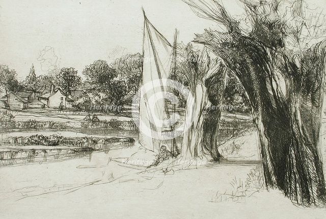 Thames Ditton - With a Sail, 1864. Creator: Francis Seymour Haden.