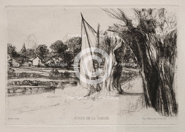 Thames Ditton - With a Sail, 1864. Creator: Francis Seymour Haden (British, 1818-1910).