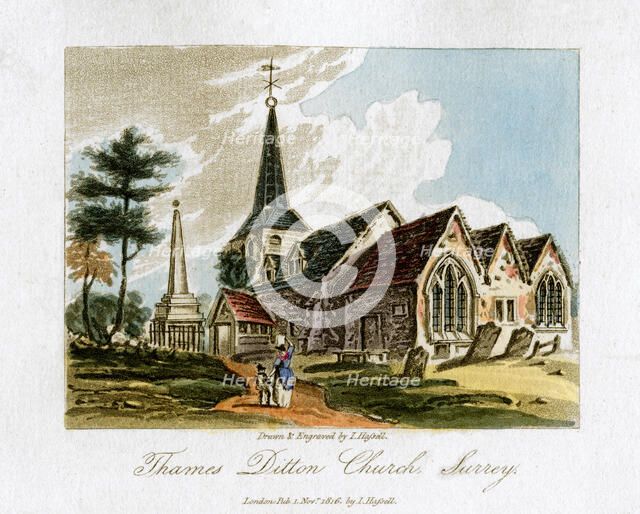Thames Ditton church, Surrey, 1816.Artist: I Hassell