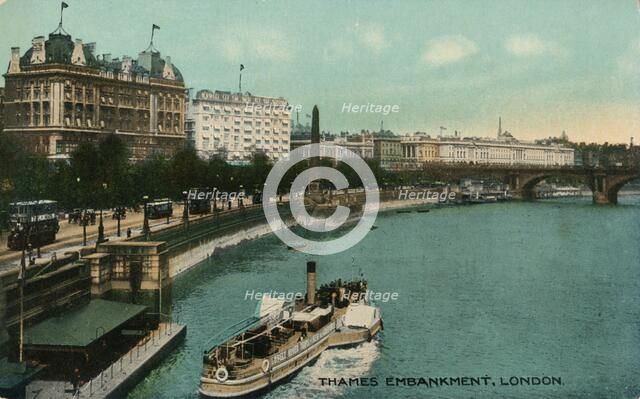'Thames Embankment, London', c1910.  Artist: Unknown.