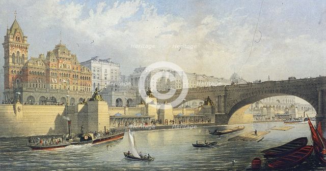 'Thames Embankment - Steam Boat Landing Pier at Waterloo', London, 1864. Artist: RM Bryson