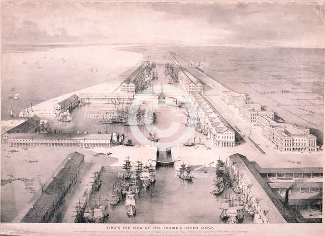 Thames Haven Dock, London, c1830. Artist: Thomas Allom