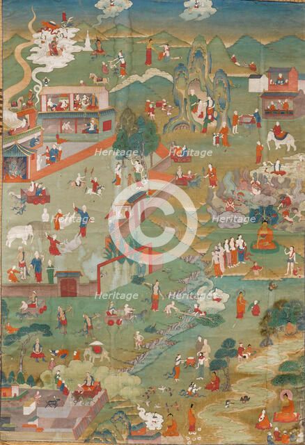 Thangka with scenes from the Buddha's Life, 18th century. Creator: Tibetan culture.