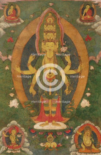 Thangka of the eleven-headed Avalokiteshvara, 19th century. Creator: Tibetan culture.
