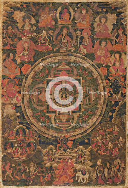 Thangka of Shadakshari Mandala, 17th century. Creator: Tibetan culture.