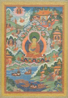Thanka with Buddha, 19th century. Creator: Unknown