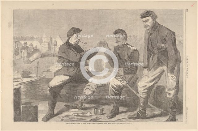 Thanksgiving Day in the Army - After Dinner: The Wish-Bone (Harper's Weekly, V..., December 3, 1864. Creator: Unknown.