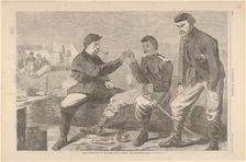 Thanksgiving Day in the Army - After Dinner: The Wish-Bone (Harper's Weekly, V..., December 3, 1864. Creator: Unknown