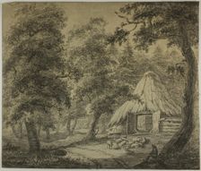 Thatched Hut in Woods with Shepherd and Sheep, n.d. Creator: Anthonie Waterloo