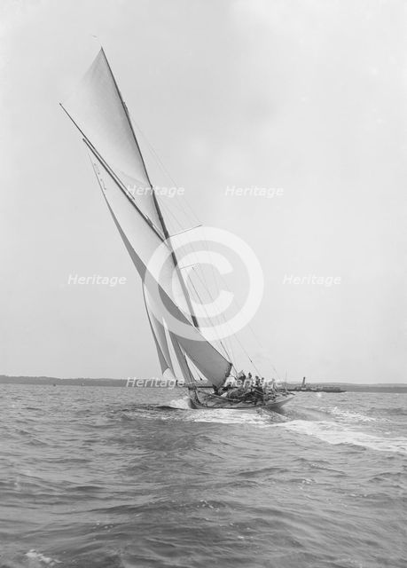 The 15-metre cutter 'Ostara' sailing close-hauled, 1912. Creator: Kirk & Sons of Cowes.