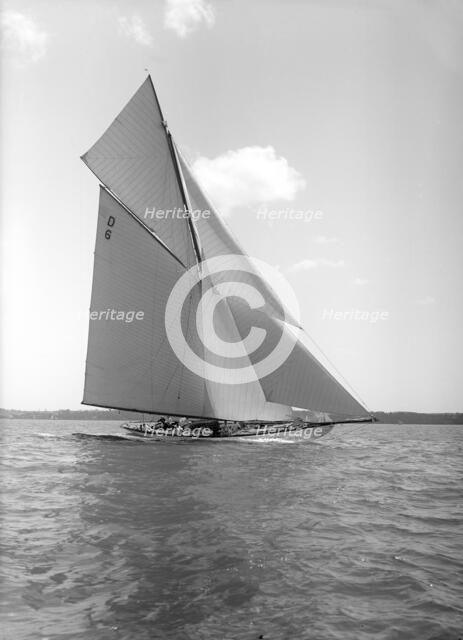 The 15 Metre cutter 'Sophie Elizabeth' sailing close-hauled, 1911.  Creator: Kirk & Sons of Cowes.