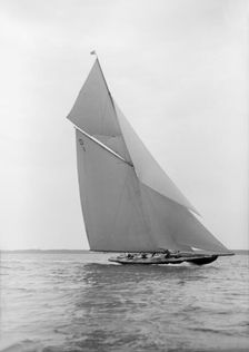The 15 Metre class Pamela sailing close-hauled, 1913. Creator: Kirk & Sons of Cowes