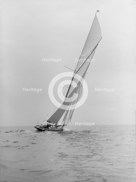 The 15 Metre class 'Pamela' sailing close to the wind, 1913. Creator: Kirk & Sons of Cowes.