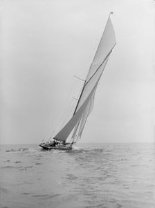 The 15 Metre class Pamela sailing close to the wind, 1913. Creator: Kirk & Sons of Cowes