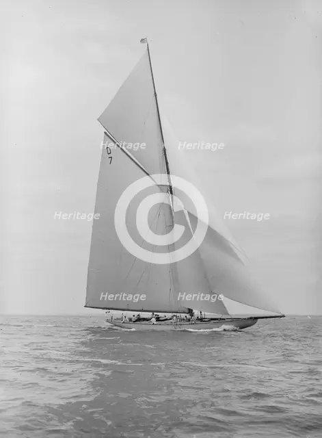 The 15 Metre 'Istria' sailing close-hauled, 1913.  Creator: Kirk & Sons of Cowes.