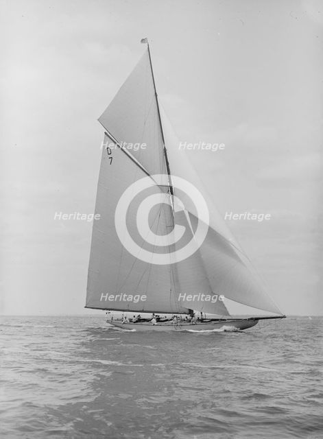 The 15 Metre 'Istria' sailing close-hauled, 1913.  Creator: Kirk & Sons of Cowes.