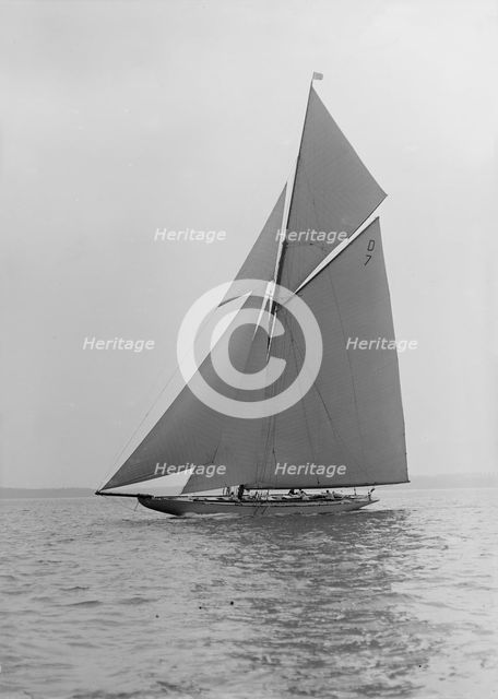 The 15 Metre 'Istria' sailing close-hauled, 1913.  Creator: Kirk & Sons of Cowes.