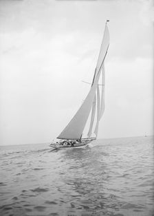 The 15 Metre Paula III sailing close-hauled, 1913. Creator: Kirk & Sons of Cowes
