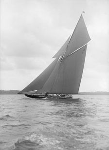 The 15 Metre sailing yacht Pamela sailing close-hauled, 1913. Creator: Kirk & Sons of Cowes