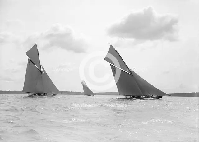 The 15-metre 'Vanity', 'The Lady Anne', & 'Ostara' sailing close-hauled, 1914. Creator: Kirk & Sons of Cowes.