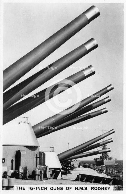 The 16 inch guns of the battleship HMS 'Rodney', 1937. Artist: Unknown