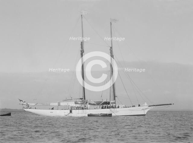 The 161 ton schooner 'Amphitrite' at anchor, 1922. Creator: Kirk & Sons of Cowes.