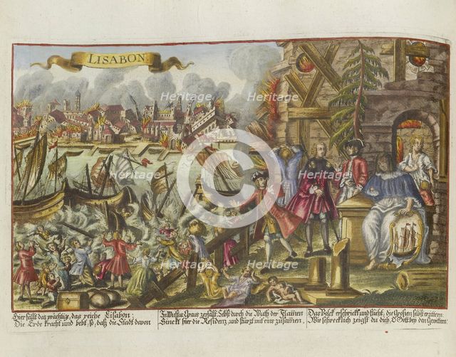The 1755 Lisbon earthquake. From the "Augsburgische Sammlung" by J. M. Roth, 1756. Creator: Anonymous.
