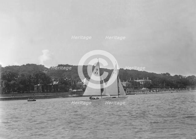 The 18-foot keelboats 'Vanity' (K5) and 'Prudence' (K2) racing, 1922. Creator: Kirk & Sons of Cowes.