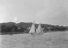 The 18-foot keelboats Vanity (K5) and Prudence (K2) racing, 1922. Creator: Kirk & Sons of Cowes