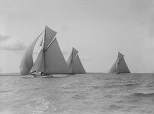 The 19-metre Maraquita Corona & Octavia racing downwind, 1912. Creator: Kirk & Sons of Cowes