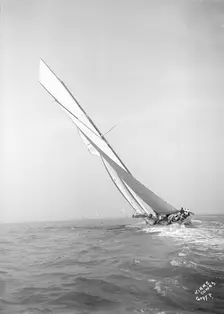 The 19-metre Norada sailing close-hauled, 1911. Creator: Kirk & Sons of Cowes
