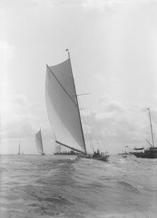 The 19-metre Octavia sailing on a broad reach, 1911. Creator: Kirk & Sons of Cowes