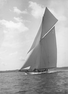 The 19-metre cutter Norada sailing close reaching, 1911. Creator: Kirk & Sons of Cowes