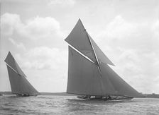 The 19-metre class Octavia (C2) & Mariquita racing close-hauled. Creator: Kirk & Sons of Cowes