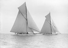 The 19-metre Wendula & Mariquita sail close-hauled, 1913. Creator: Kirk & Sons of Cowes