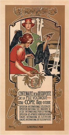 The 100th Anniversary of Volta's Discovery of the Electric Battery, 1898. Artist: Hohenstein, Adolfo (1854-1928)