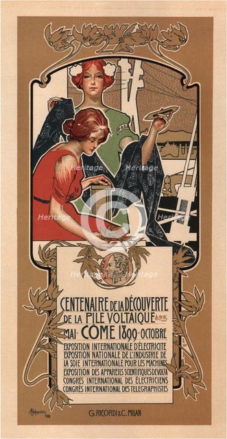 The 100th Anniversary of Volta's Discovery of the Electric Battery, 1898. Artist: Hohenstein, Adolfo (1854-1928)