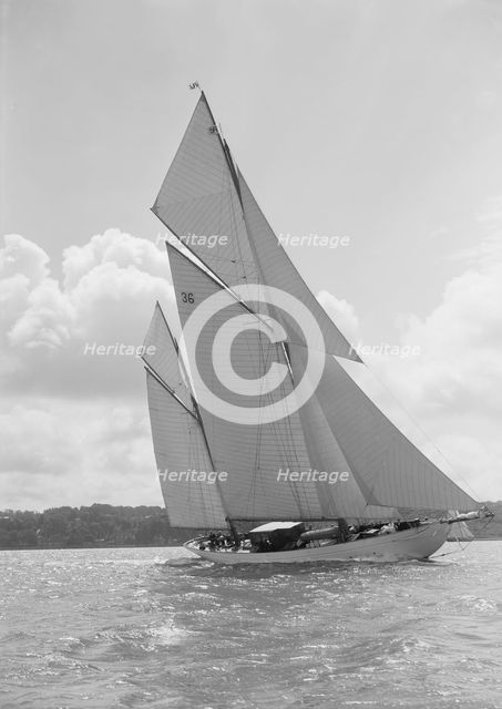 The 105 ft ketch 'Thendara' sailing upwind. 1939. Creator: Kirk & Sons of Cowes.