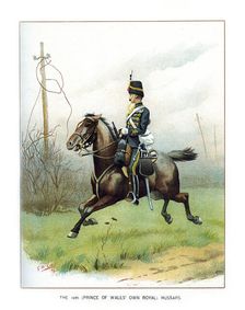 The 10th (Prince of Wales Own Royal) Hussars c1890.Artist: Geoffrey Douglas Giles