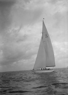 The 12 Metre bermuda rig sailing yacht Westra 1936. Creator: Kirk & Sons of Cowes