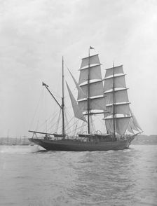The 135 ft barque sailing ship Modwena 1911. Creator: Kirk & Sons of Cowes